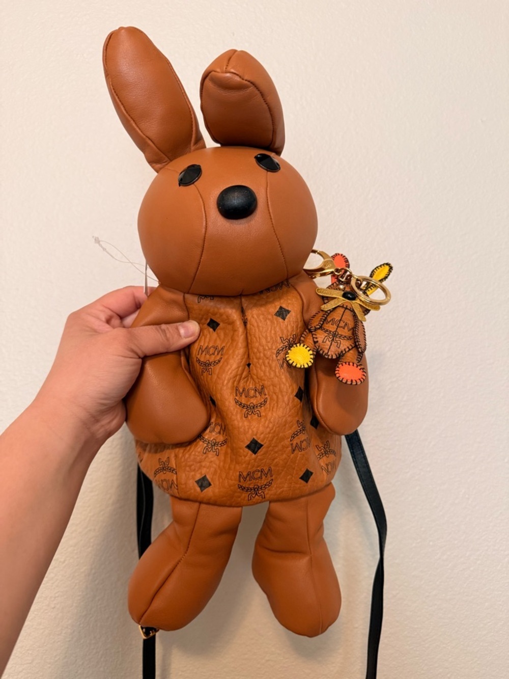 RARE Limited Edition MCM Visetos Rabbit Zoo Doll Cognac with Strap and Charm
